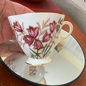 Vintage  Clarence Bone China Floral Teacup with Gold Accents made in England